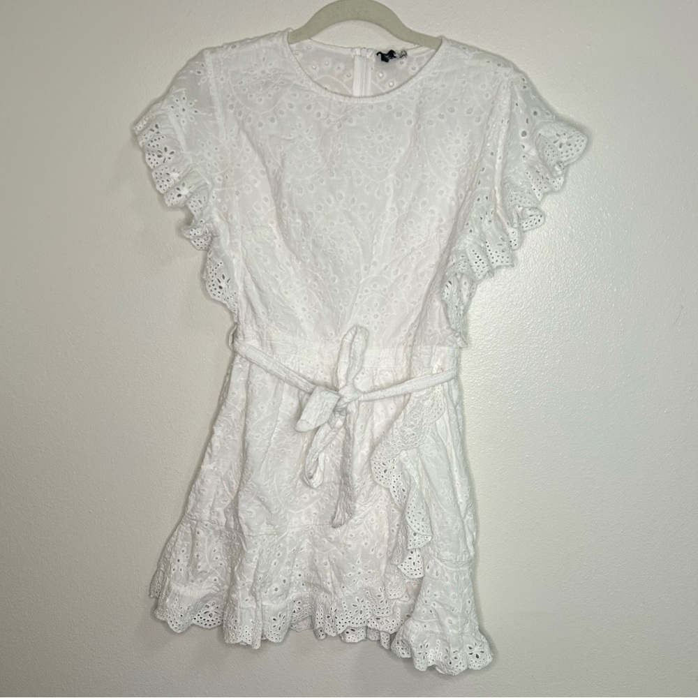 Princess Polly white Ruffle sleeve belt eyelet dress - Picture 2 of 8